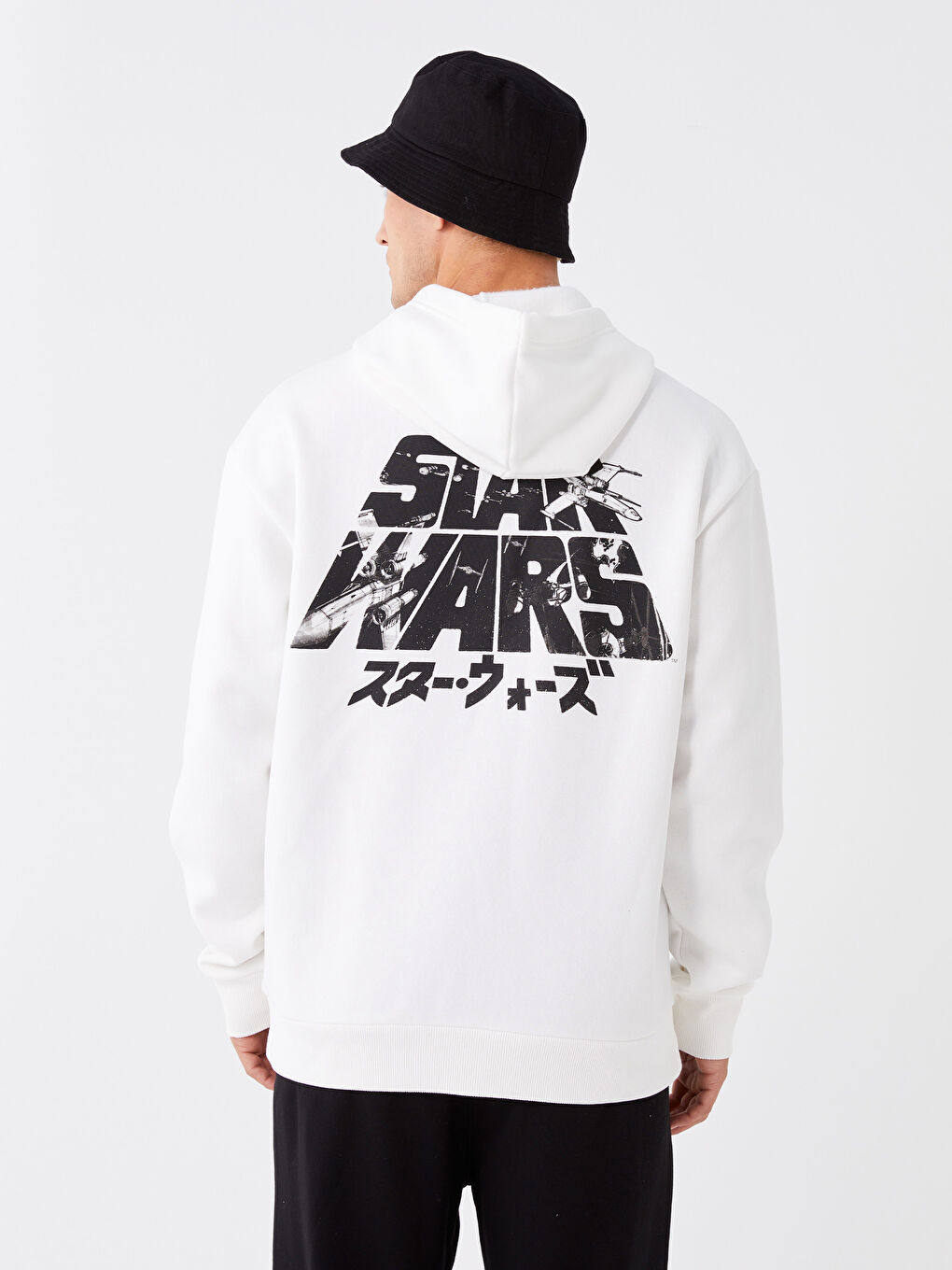 XSIDE Kırık Beyaz Uzun Kollu Star Wars Baskılı Erkek Hoodie - 4