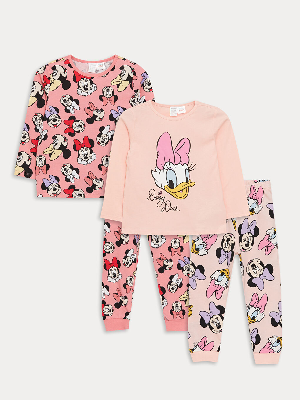 Crew Neck Long Sleeved Minnie Mouse Printed Baby Girl 2-Pajama Set