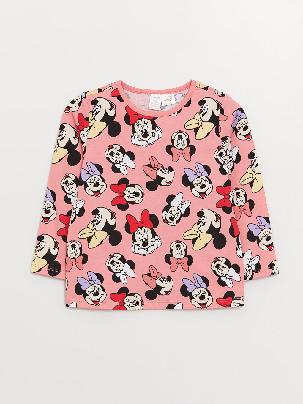 Crew Neck Long Sleeved Minnie Mouse Printed Baby Girl 2-Pajama Set-5
