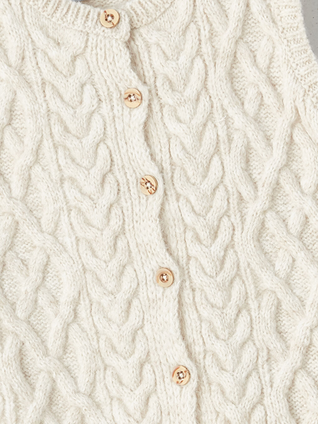 Ekru Bisiklet Yaka Kız Bebek Triko Süveter-1