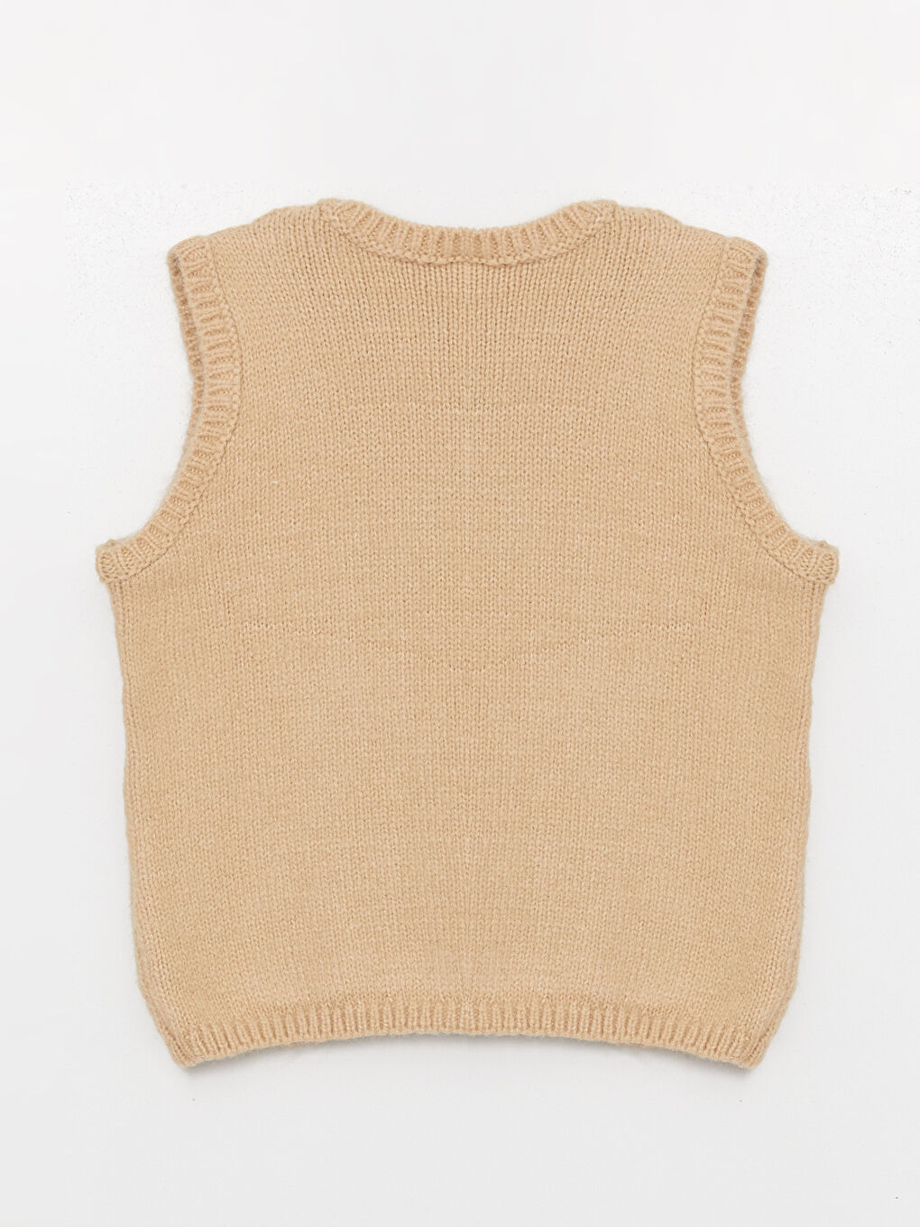 Bej Bisiklet Yaka Kız Bebek Triko Süveter-1