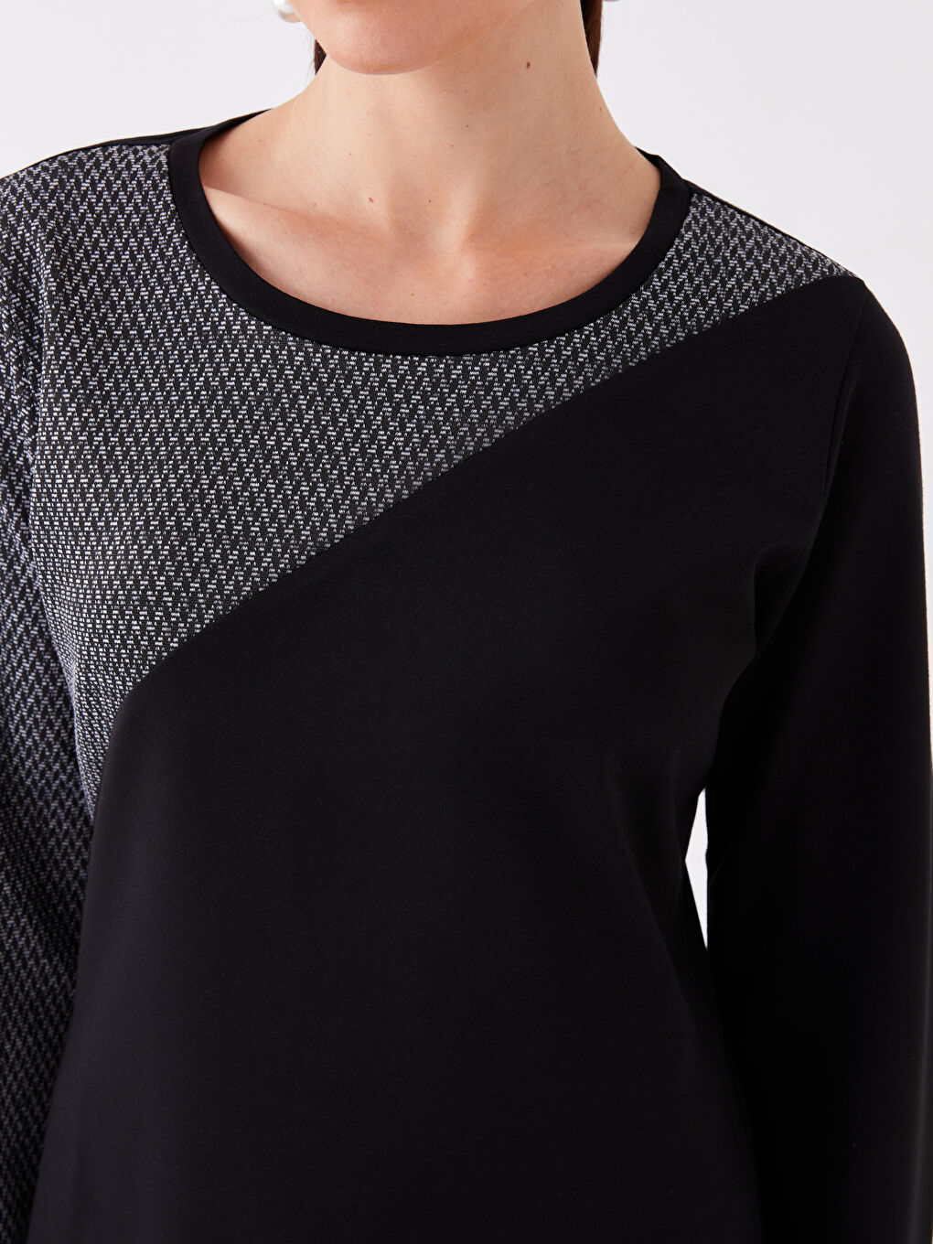 LCW Grace Crew Neck Long Sleeve Women's Dress with Color Block -W3FC59Z8-MKJ