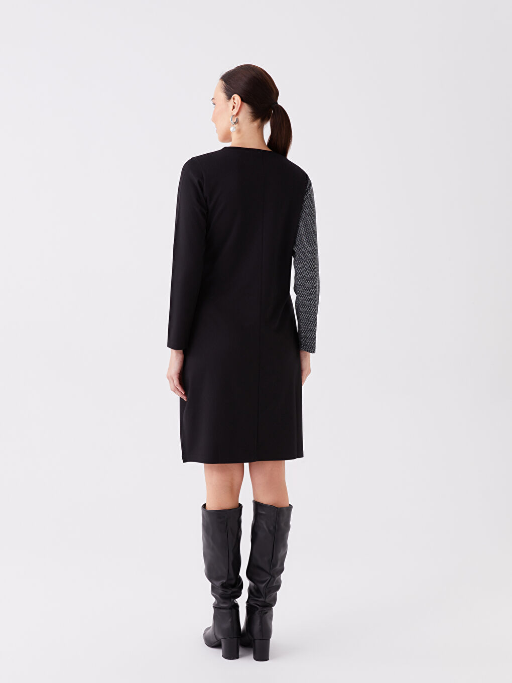 LCW Grace Crew Neck Long Sleeve Women's Dress with Color Block -W3FC59Z8-MKJ