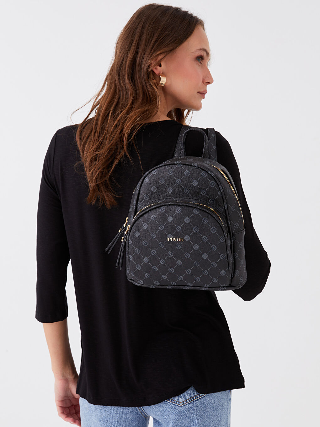 Siyah Desenli Kadın Sırt Çantası