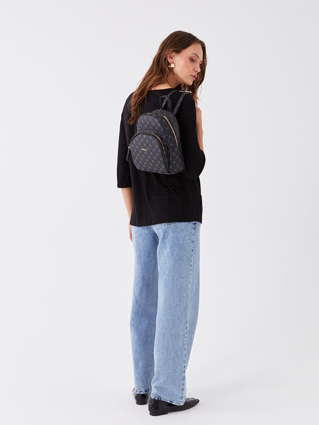 Siyah Desenli Kadın Sırt Çantası-1