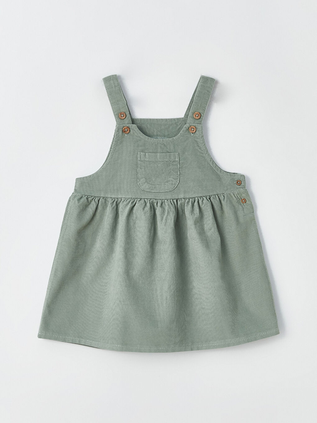 Yeşil Bisiklet Yaka Uzun Kollu Kız Bebek Tişört ve Salopet Elbise 2'li Takım-1