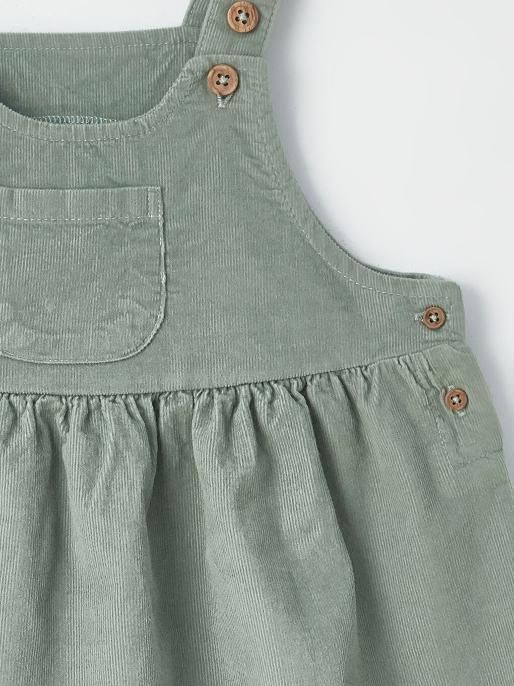 Yeşil Bisiklet Yaka Uzun Kollu Kız Bebek Tişört ve Salopet Elbise 2'li Takım-2