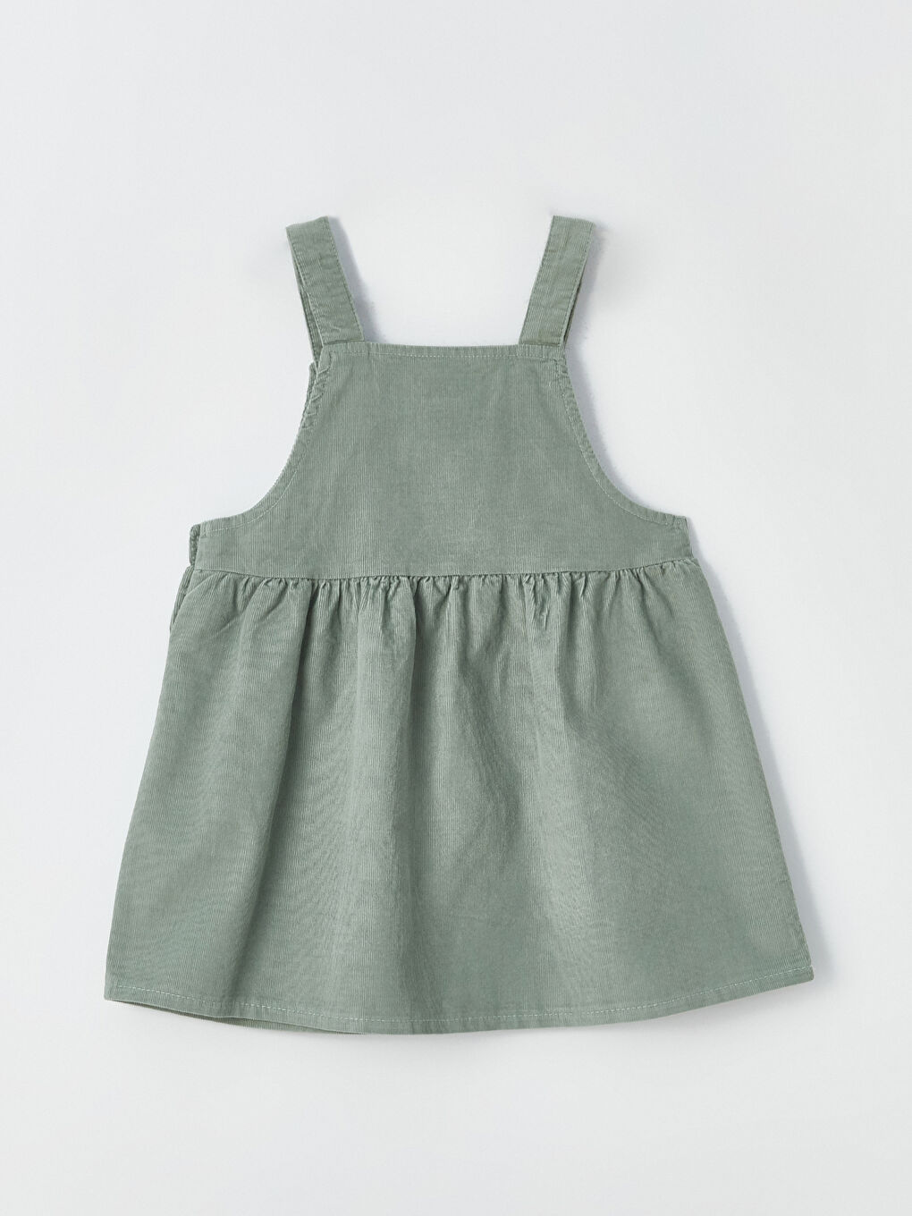 Yeşil Bisiklet Yaka Uzun Kollu Kız Bebek Tişört ve Salopet Elbise 2'li Takım-3