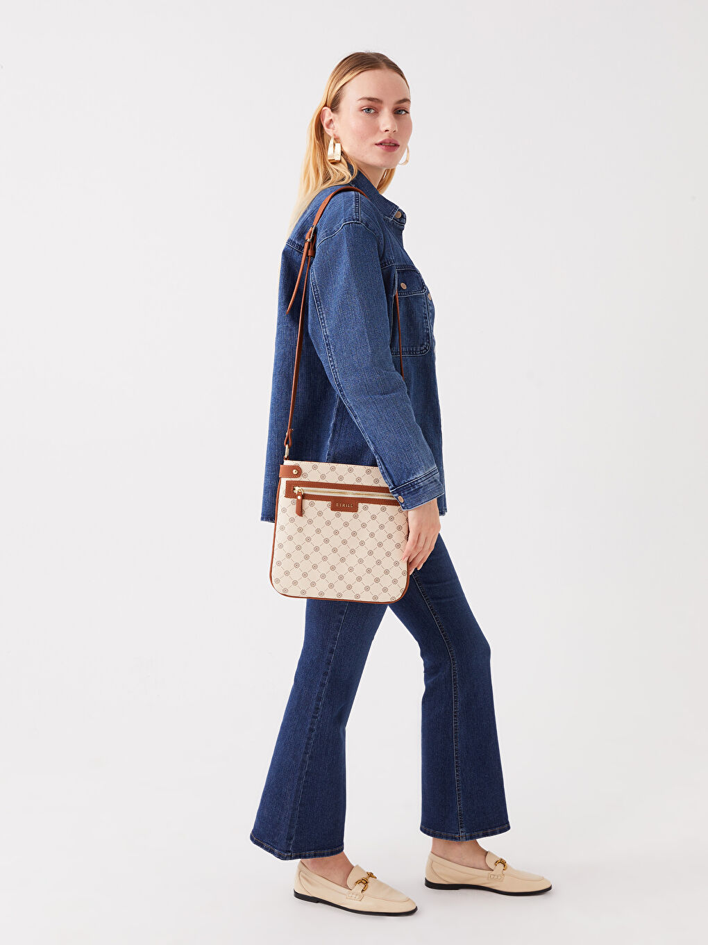 Ekru Baskılı Kadın Kol Çantası-1