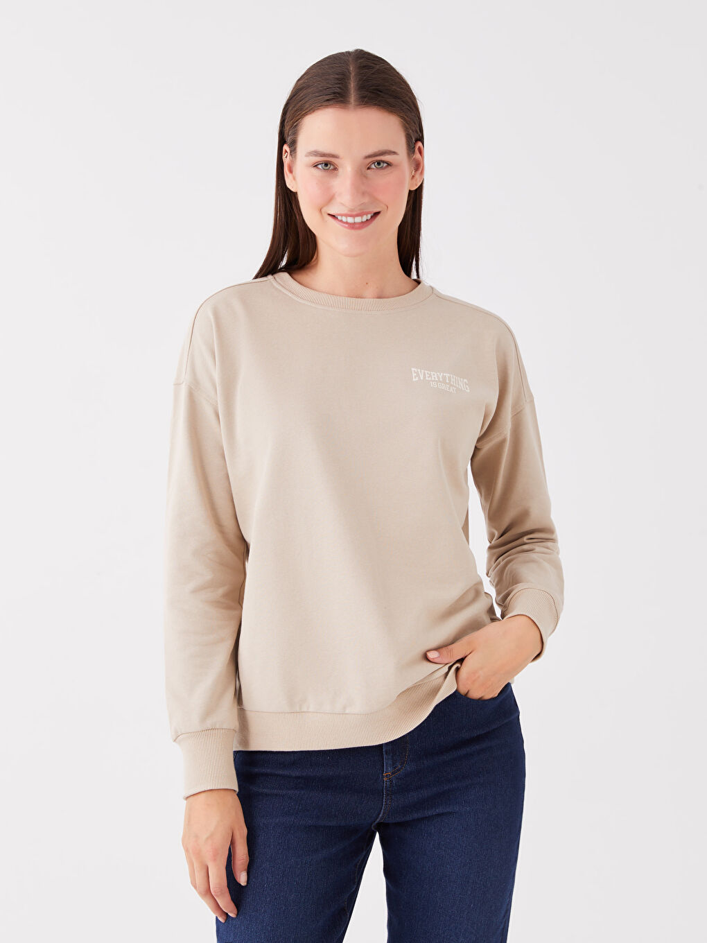 Crew Neck Printed Long Sleeve Women's Sweatshirt