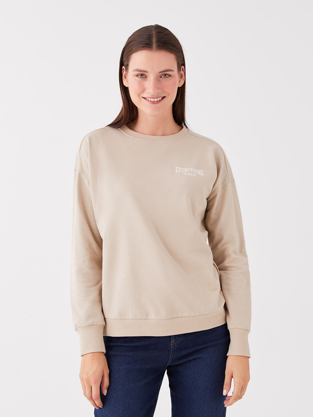 Crew Neck Printed Long Sleeve Women's Sweatshirt-1
