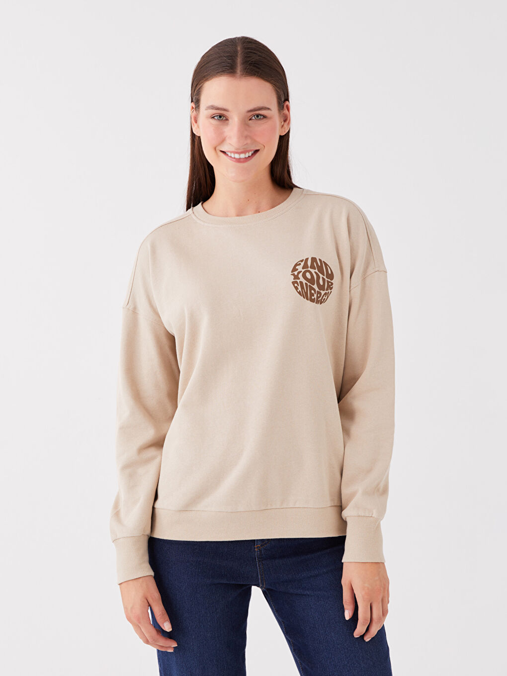 Crew Neck Printed Long Sleeve Women's Sweatshirt