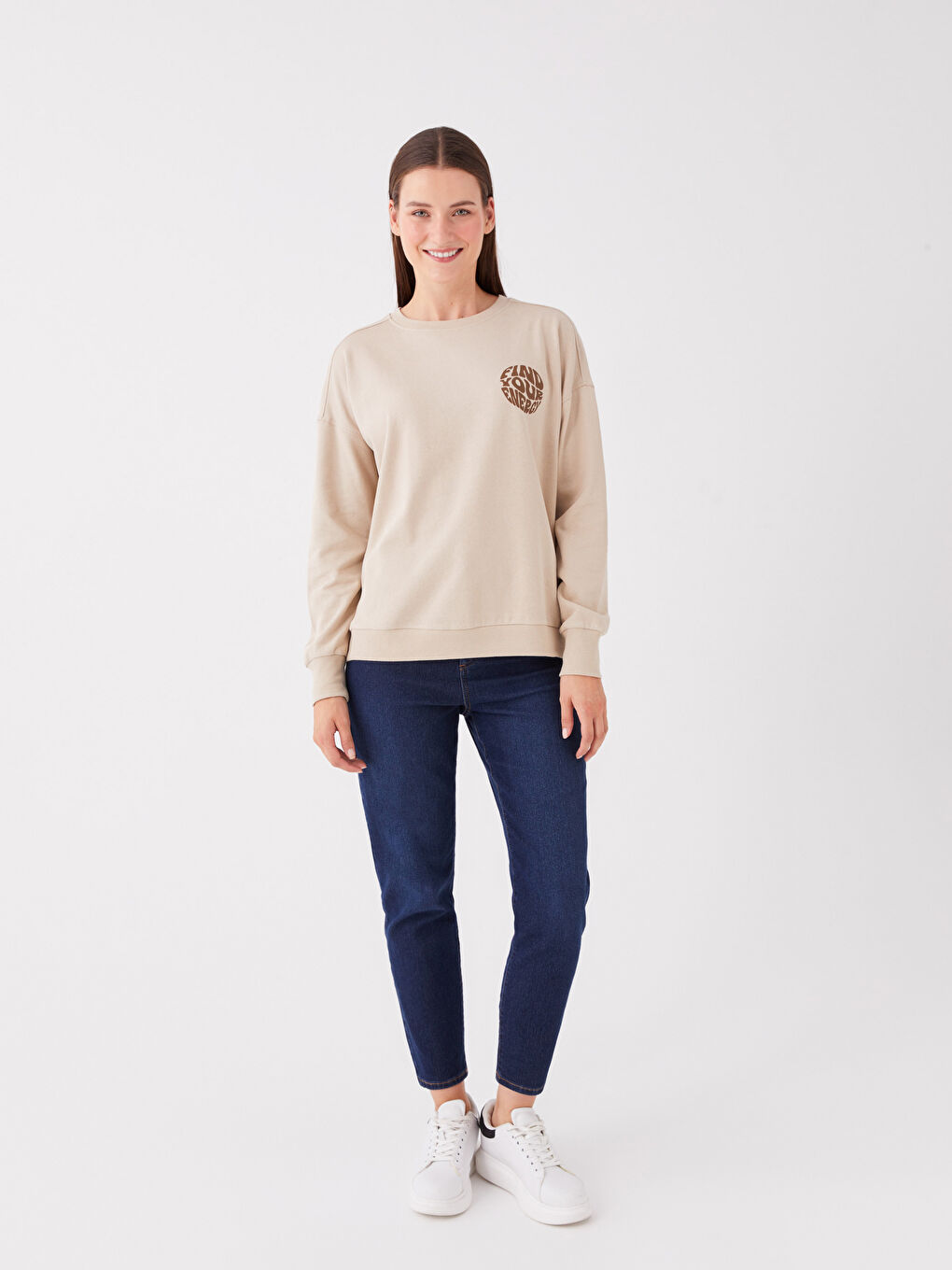 Crew Neck Printed Long Sleeve Women's Sweatshirt-2