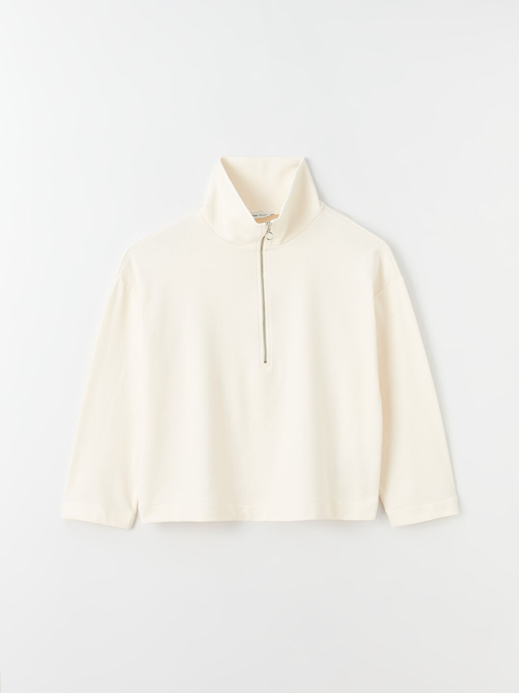 Ekru Dik Yaka Oversize Kadın Sweatshirt-4