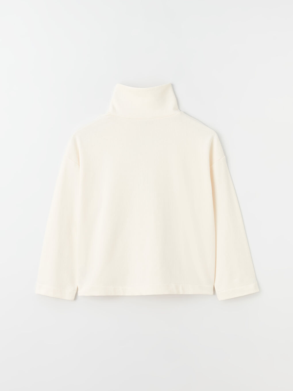 Ekru Dik Yaka Oversize Kadın Sweatshirt-5