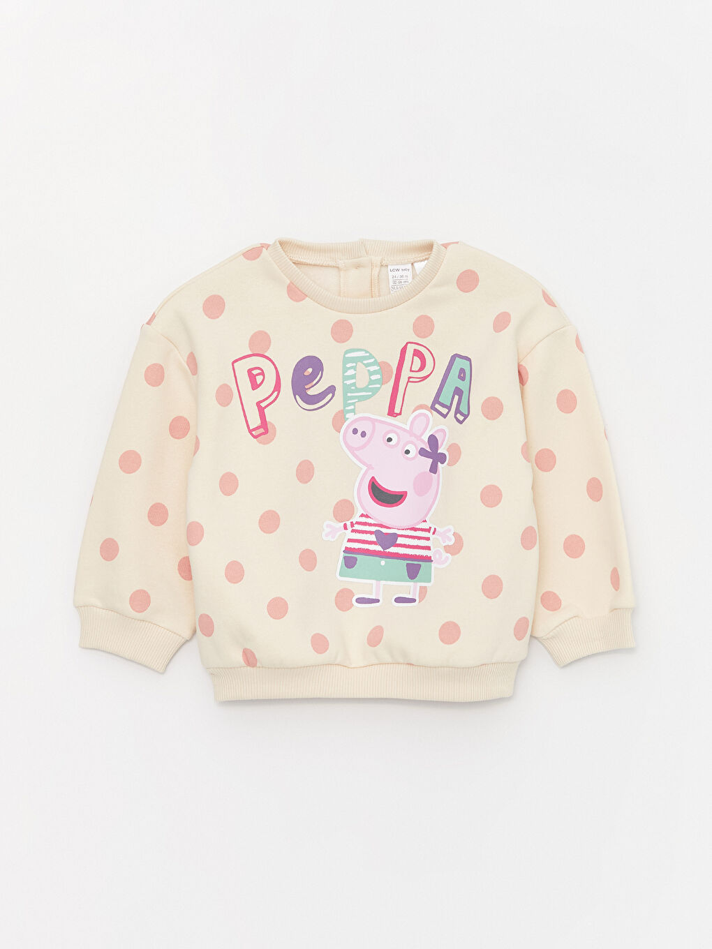 LCW baby Ekru Baskılı Bisiklet Yaka Uzun Kollu Peppa Pig Baskılı Kız Bebek Sweatshirt