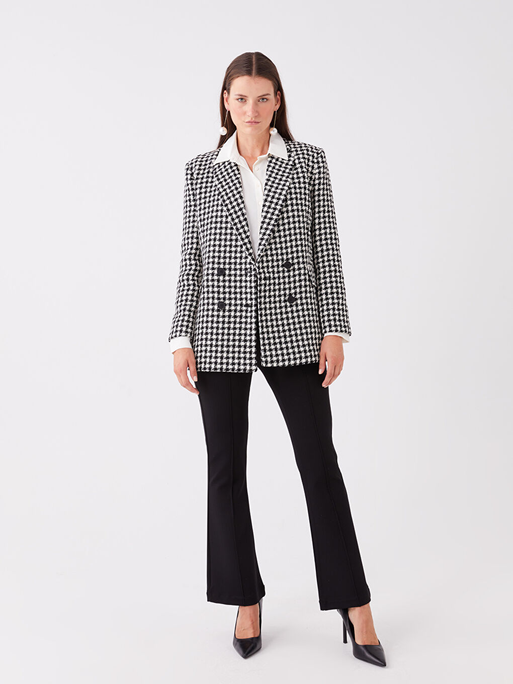 Siyah Desenli Uzun Kollu Kadın Blazer Ceket-2