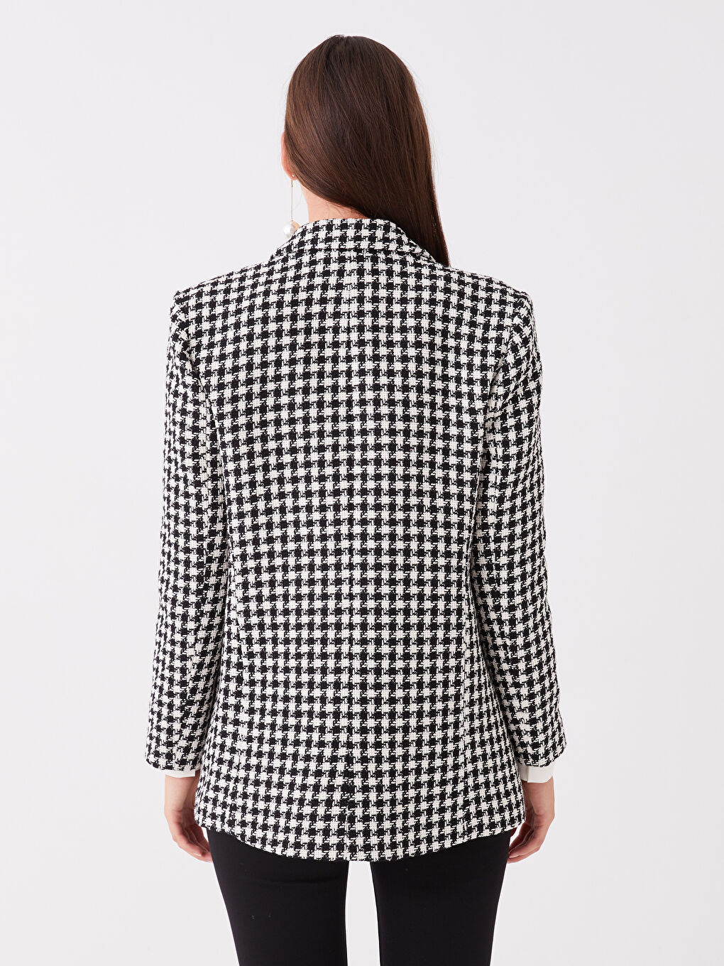 Siyah Desenli Uzun Kollu Kadın Blazer Ceket-4