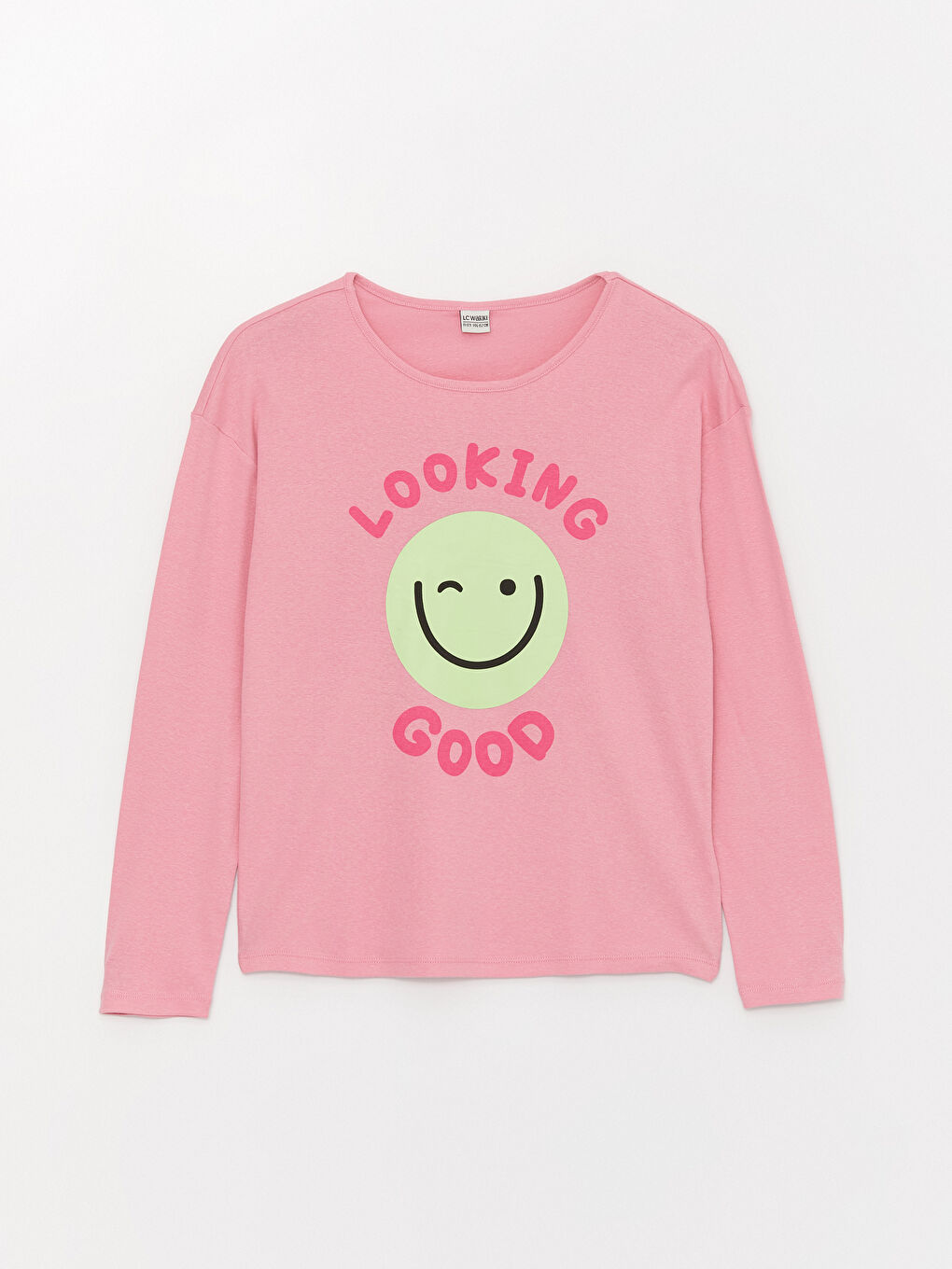 Crew Neck Printed Long Sleeve Girls' T-Shirt