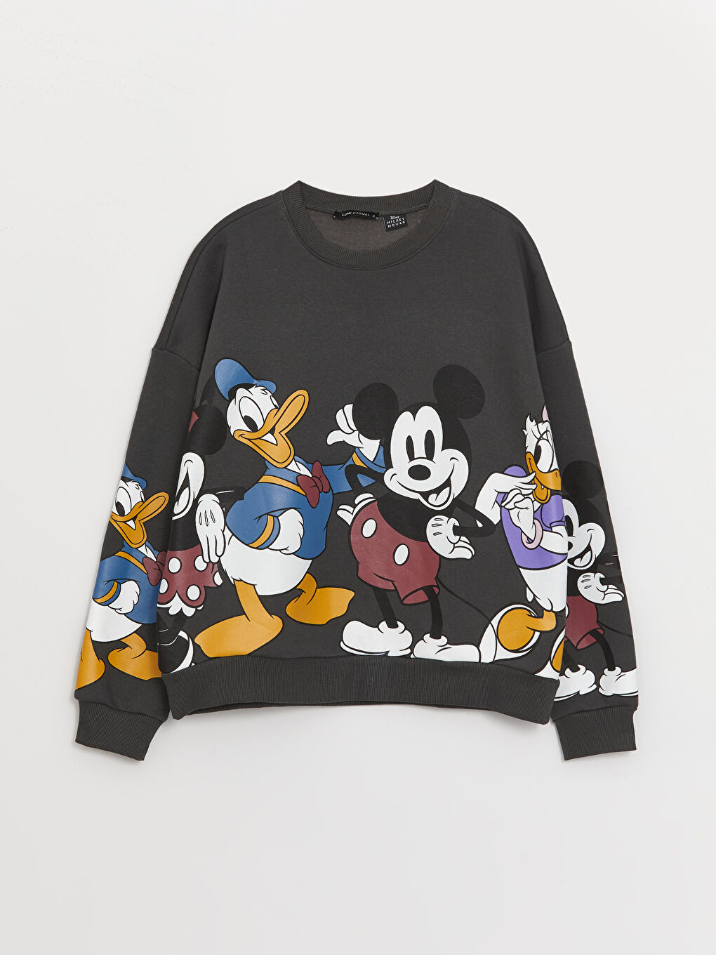 LCW Vision Antrasit Bisiklet Yaka Mickey ve Arkadaşları Baskılı Uzun Kollu Oversize Kadın Sweatshirt Tunik - 5