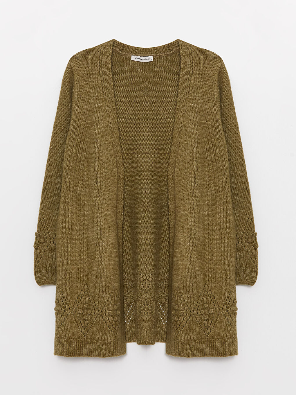 Shawl Collar Self Patterned Long Sleeve Women's Knitwear Cardigan-5