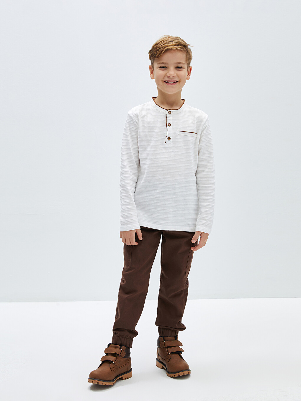Rundhalsausschnitt Basic Langarm T-Shirt für Jungen-1