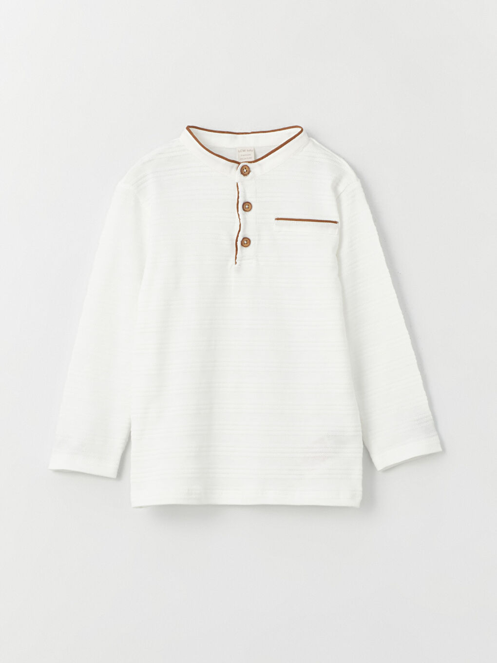 Ekru Hakim Yaka Uzun Kollu Çizgili Erkek Bebek Tişört-3