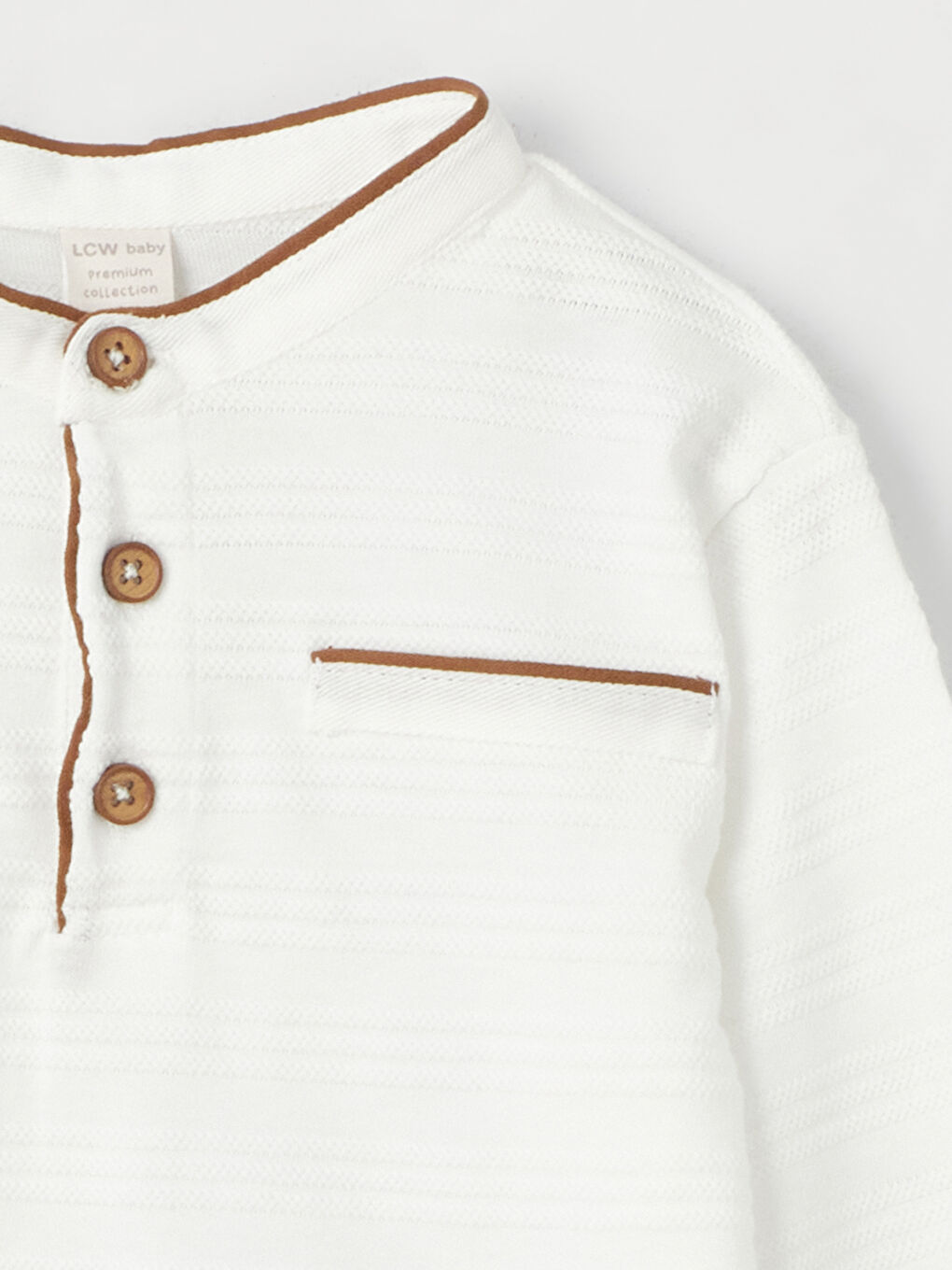 Ekru Hakim Yaka Uzun Kollu Çizgili Erkek Bebek Tişört-4