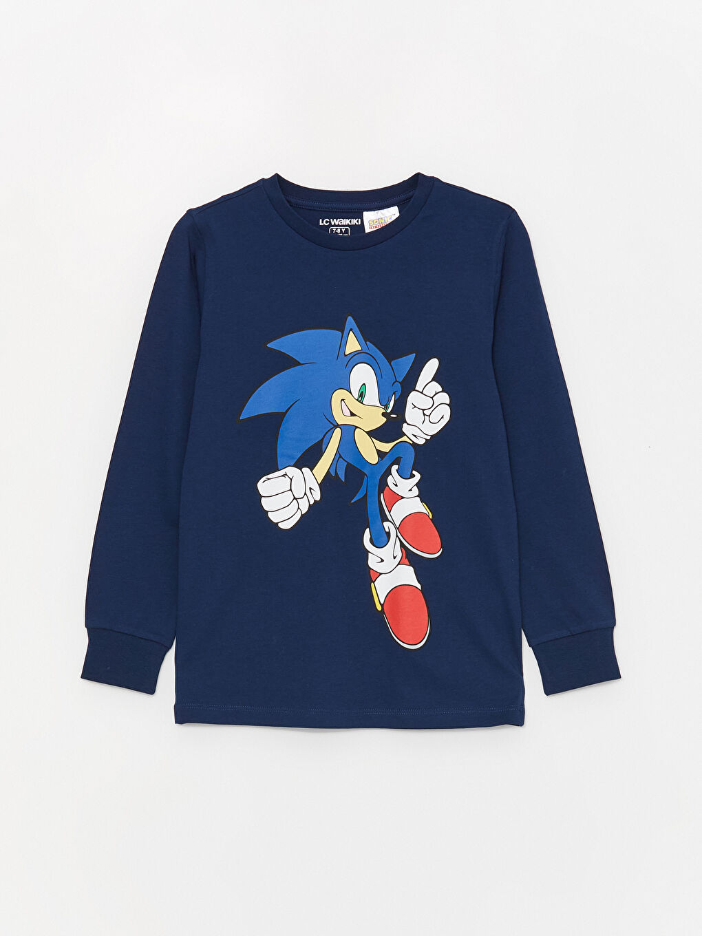 LCW Kids Lacivert Bisiklet Yaka Sonic Baskılı Uzun Kollu Erkek Çocuk Pijama Takımı - 1