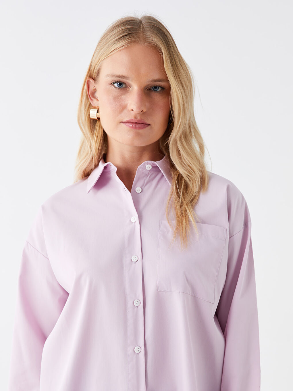 LCWAIKIKI Classic Lila Oversize Poplin Kadın Gömlek