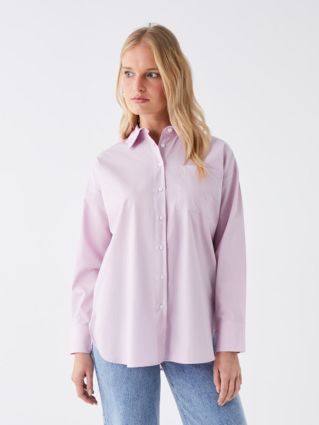 LCWAIKIKI Classic Lila Oversize Poplin Kadın Gömlek - 1