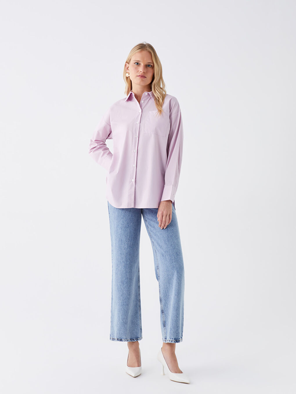 LCWAIKIKI Classic Lila Oversize Poplin Kadın Gömlek - 2