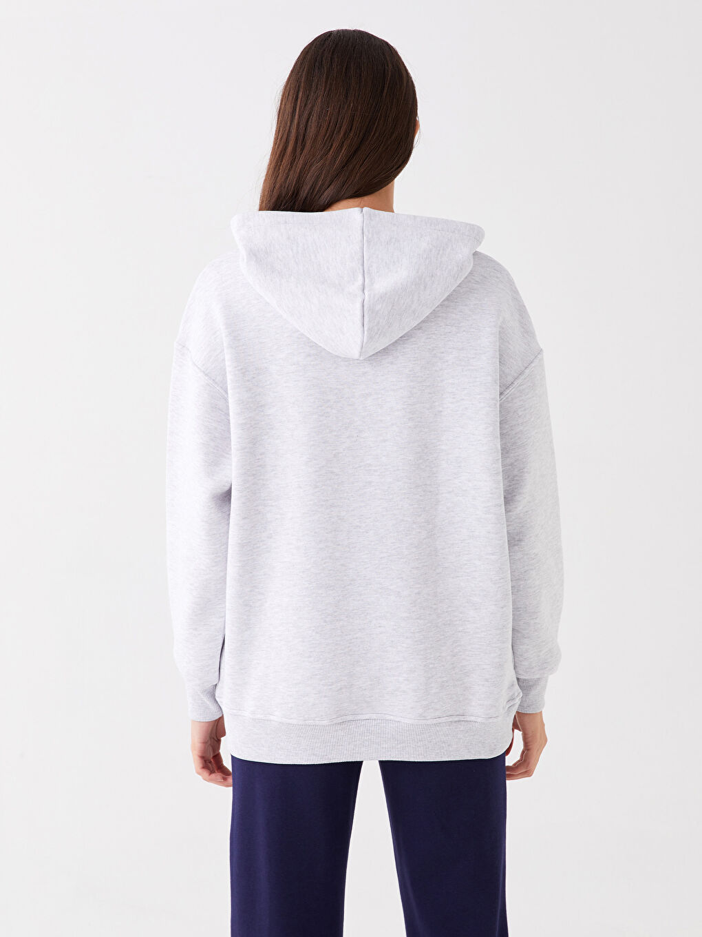 LCW Vision Grey Mel - Lacivert Baskılı Oversize Kadın Kalın Hoodie - 3