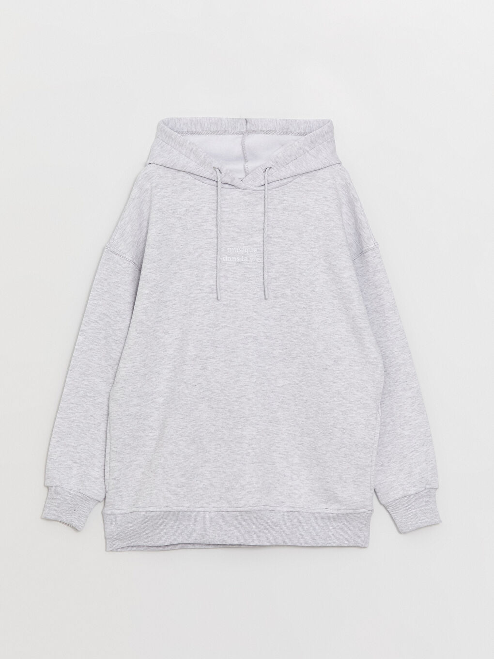 LCW Vision Grey Mel - Lacivert Baskılı Oversize Kadın Kalın Hoodie - 4