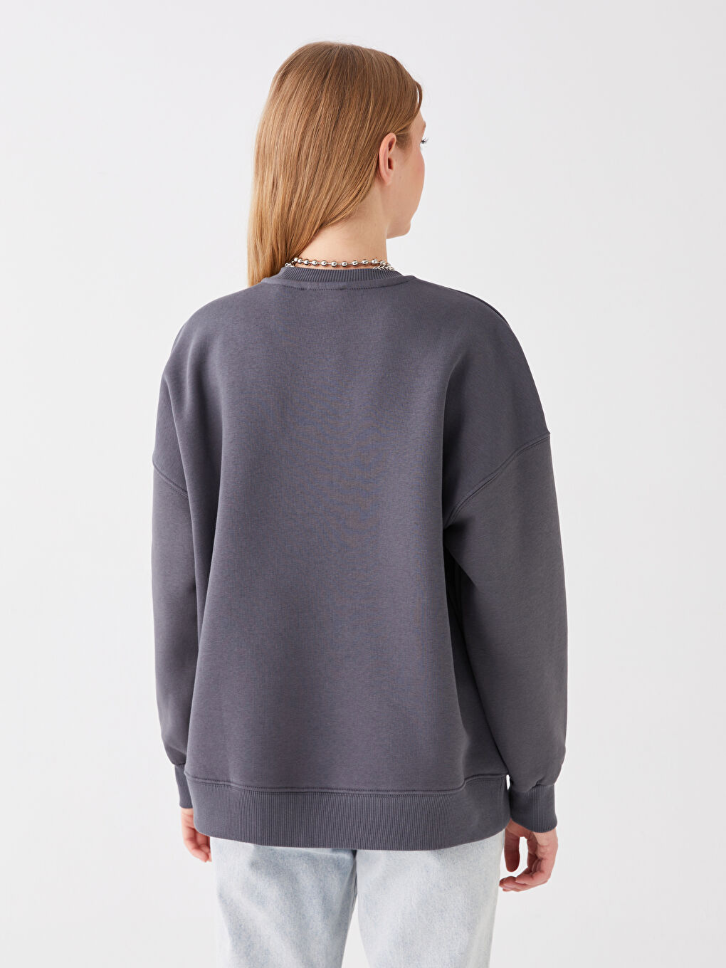 LCW Vision Antrasit Bisiklet Yaka Oversize Kadın Kalın Sweatshirt - 4