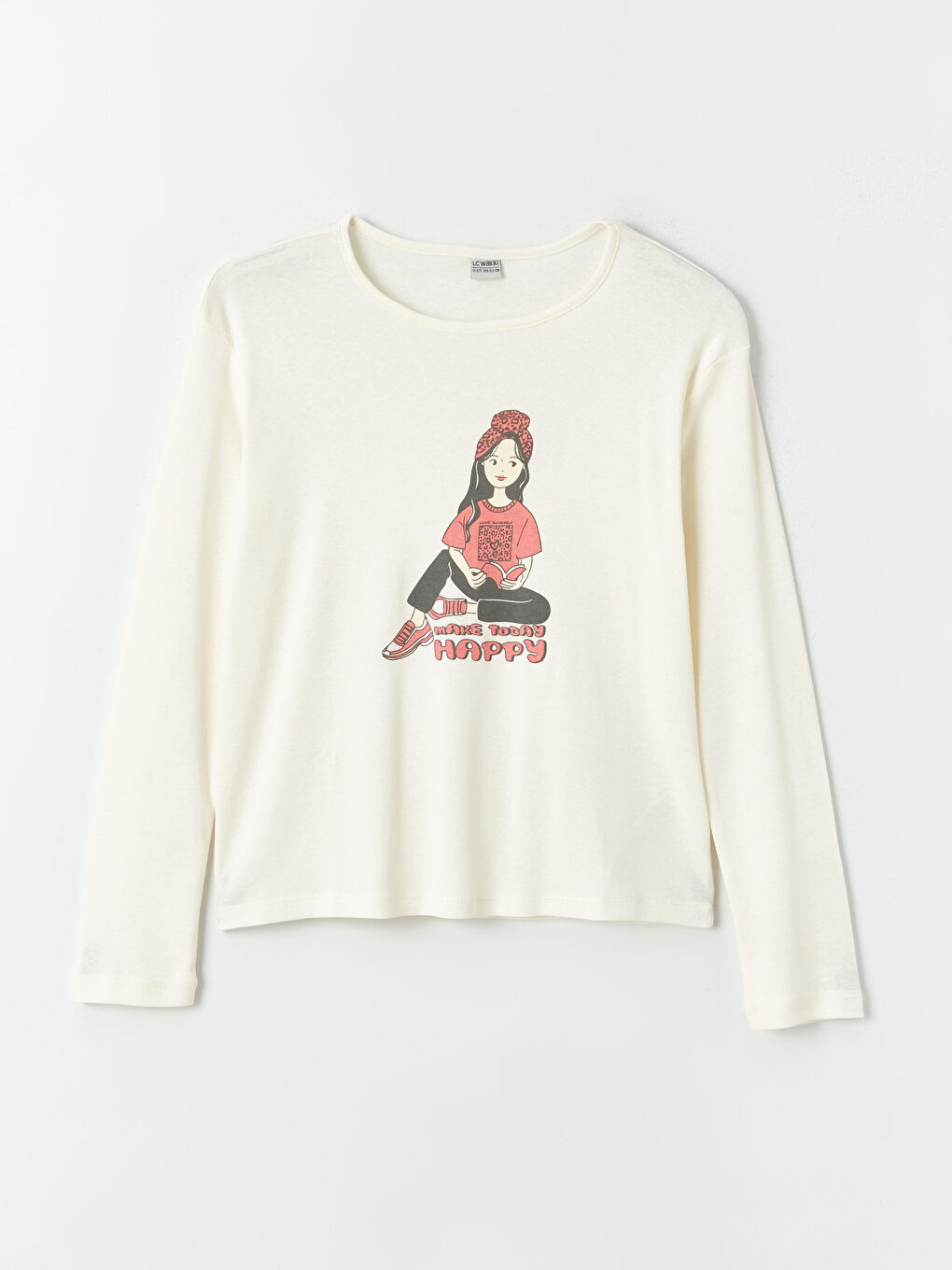 Crew Neck Printed Long Sleeve Girls' T-Shirt