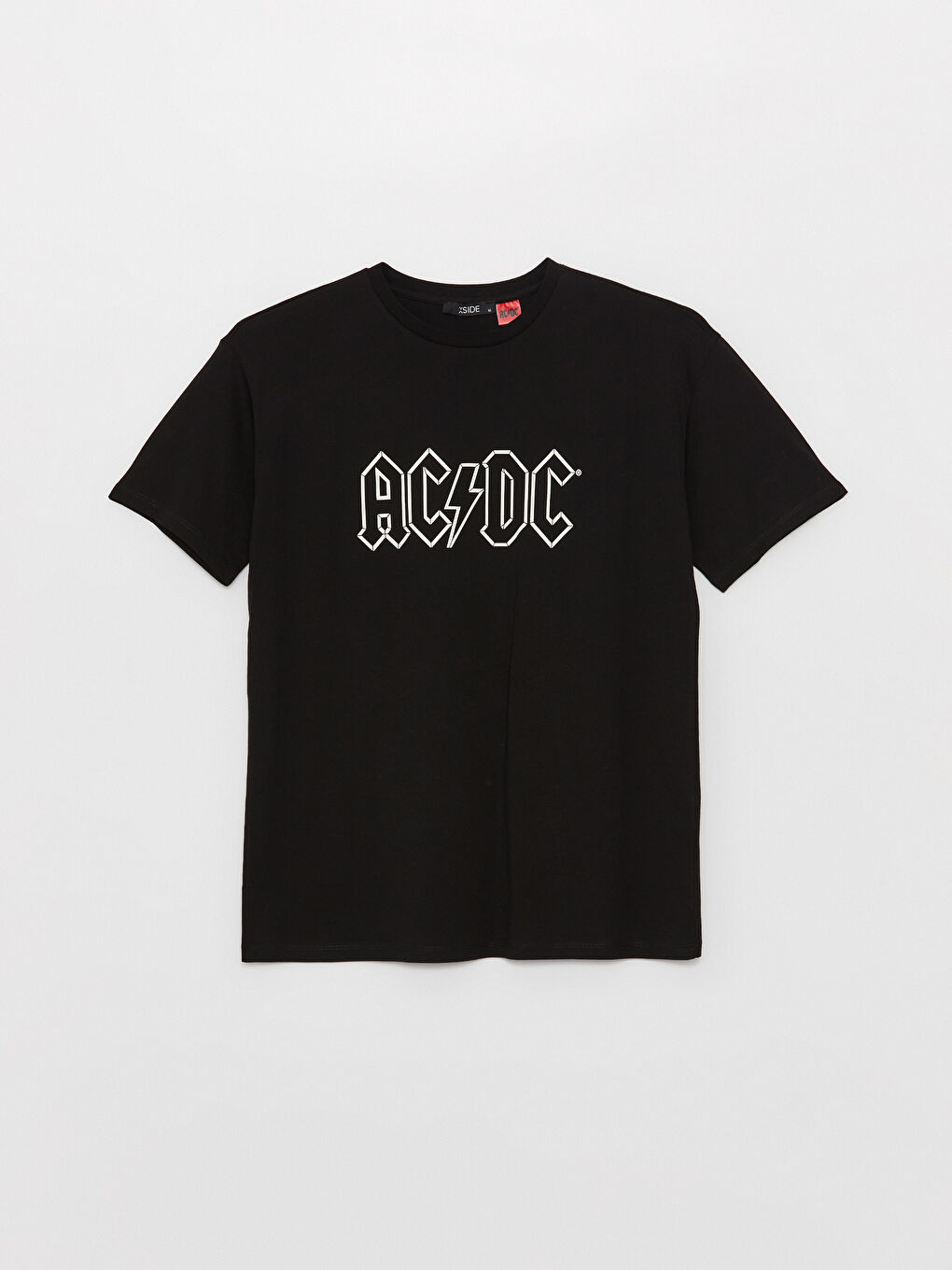 XSIDE Yeni Siyah Bisiklet Yaka AC/DC Baskılı Kısa Kollu Kadın Tişört - 5