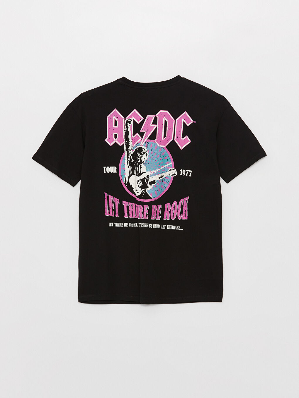 XSIDE Yeni Siyah Bisiklet Yaka AC/DC Baskılı Kısa Kollu Kadın Tişört - 6