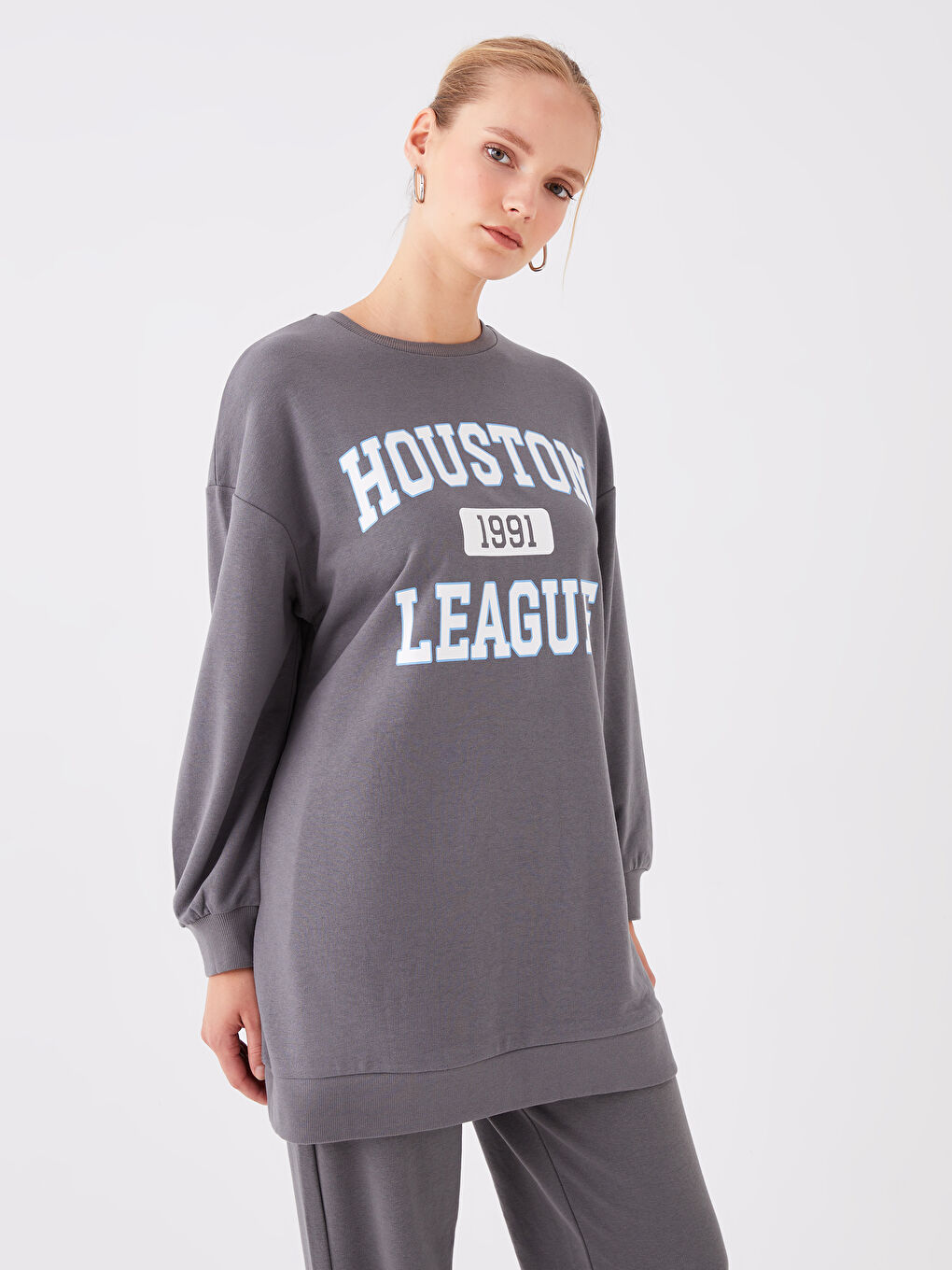 Crew Neck Printed Long Sleeve Women's Sweatshirt Tunic
