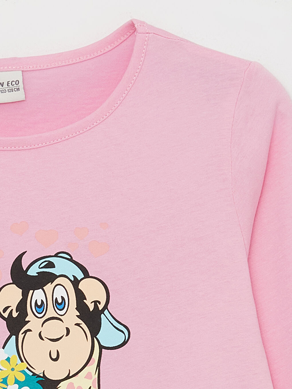 Crew Neck Nostalgic Monkey Printed Long Sleeve Girls T-Shirt-1