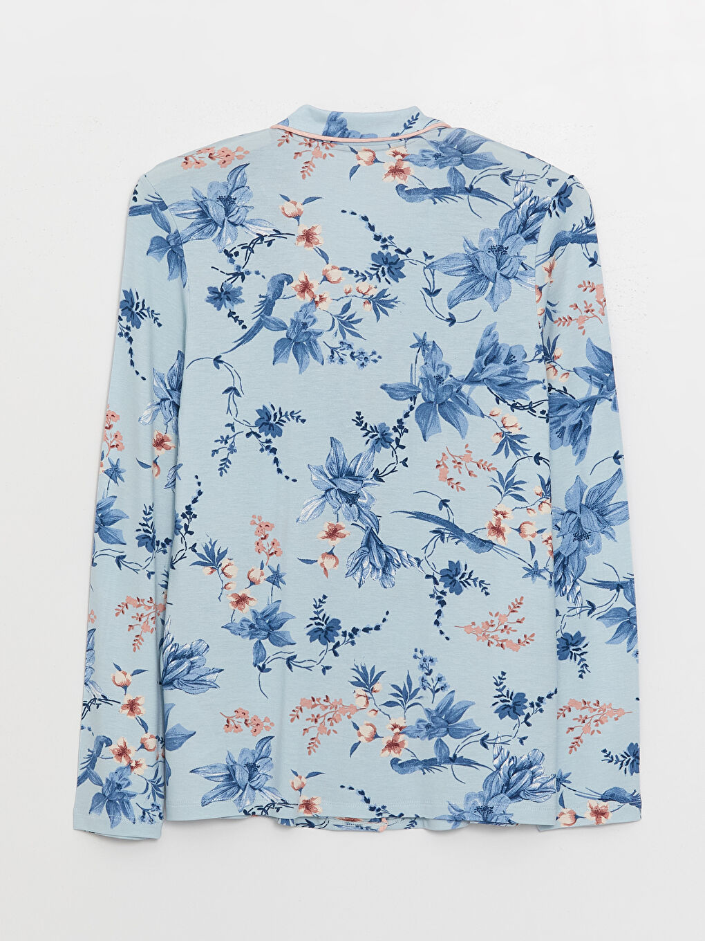 Mavi Gömlek Yaka Çiçekli Kadın Pijama Üstü-1