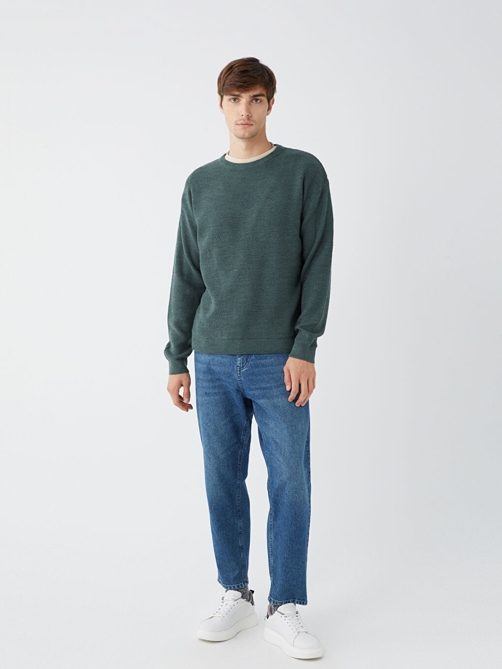 Crew Neck Long Sleeve Men's Tricot Sweater-1