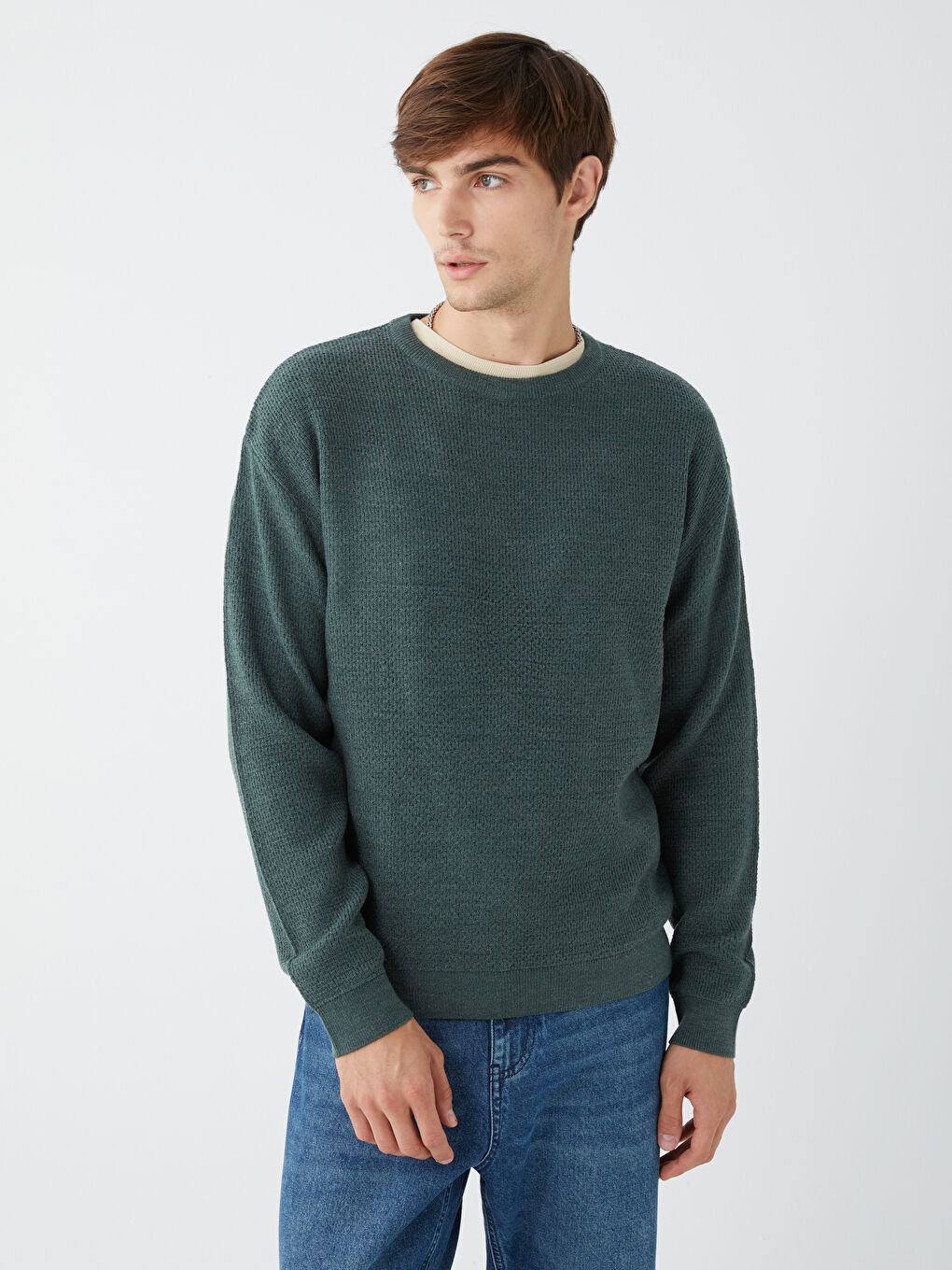 Crew Neck Long Sleeve Men's Tricot Sweater-2