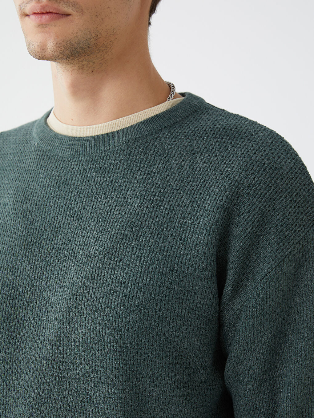 Crew Neck Long Sleeve Men's Tricot Sweater-3