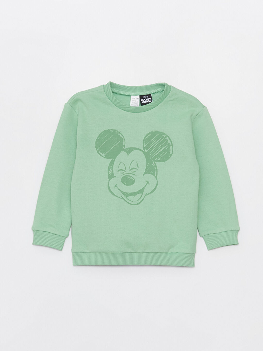 LCW baby Açık Yeşil Bisiklet Yaka Mickey Mouse Baskılı Erkek Bebek Sweatshirt