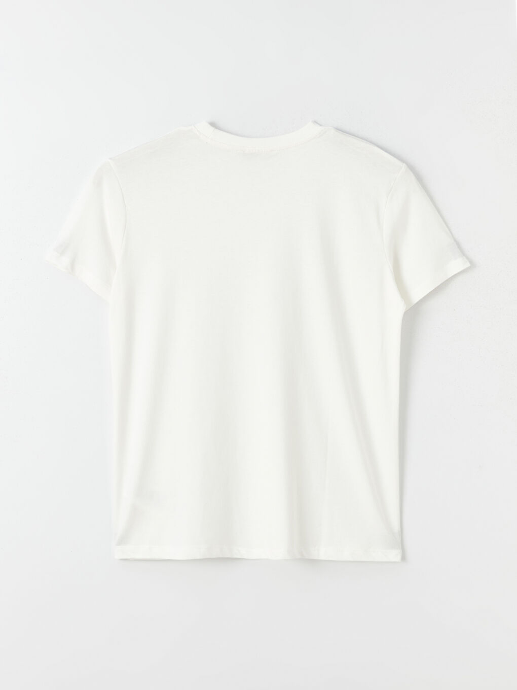 Ekru Bisiklet Yaka Düz Kısa Kollu Kadın Tişört-7