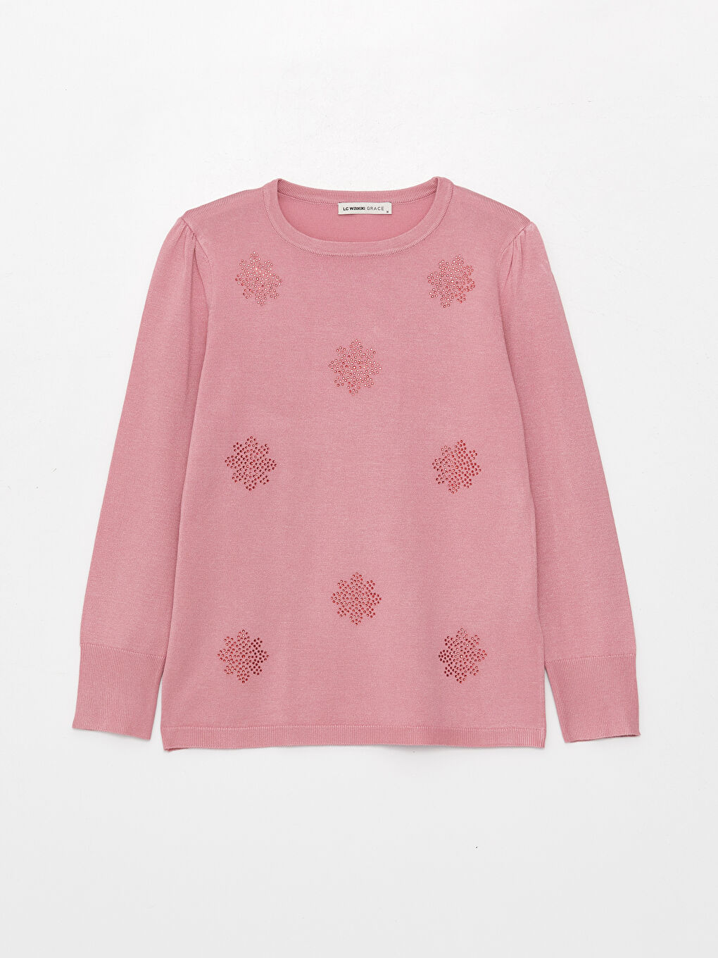 LCW Grace Crew Neck Rhinestone Embellished Women's Knit Sweater -W3FI51Z8-GDR