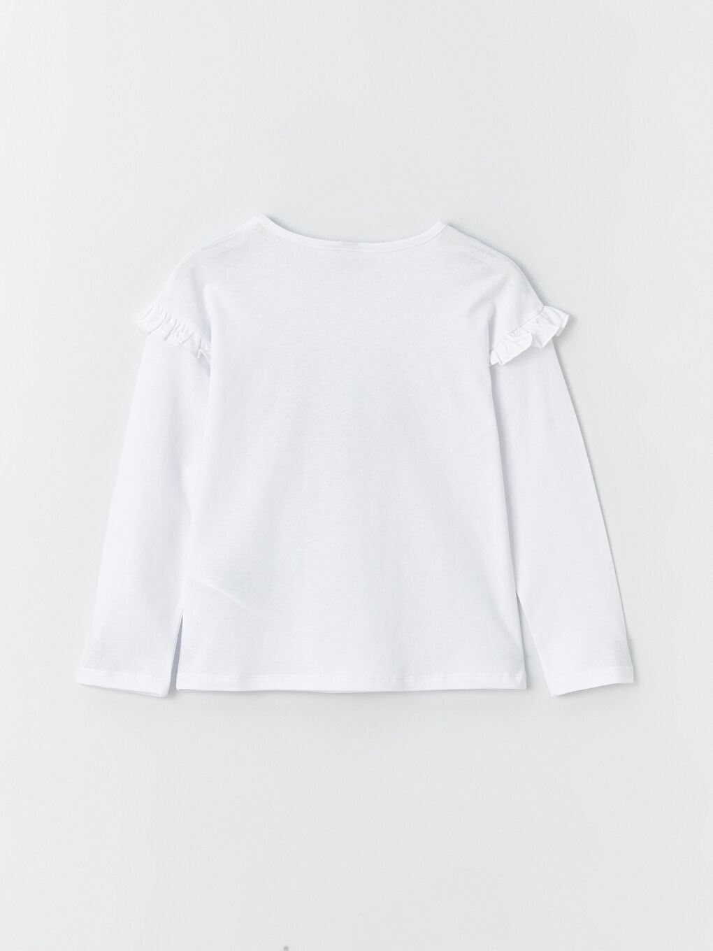 Beyaz Bisiklet Yaka Baskılı Uzun Kollu Kız Çocuk Tişört-2