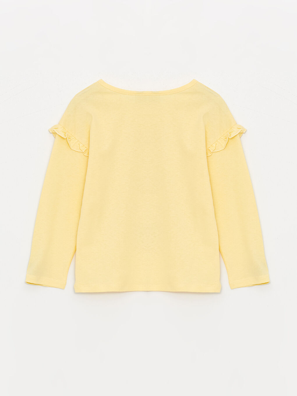 Sarı Bisiklet Yaka Baskılı Uzun Kollu Kız Çocuk Tişört-1