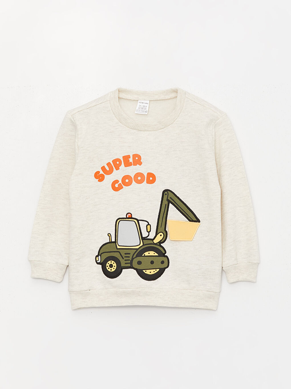 LCW baby Kırık Beyaz Melanj Bisiklet Yaka Baskılı Erkek Bebek Sweatshirt